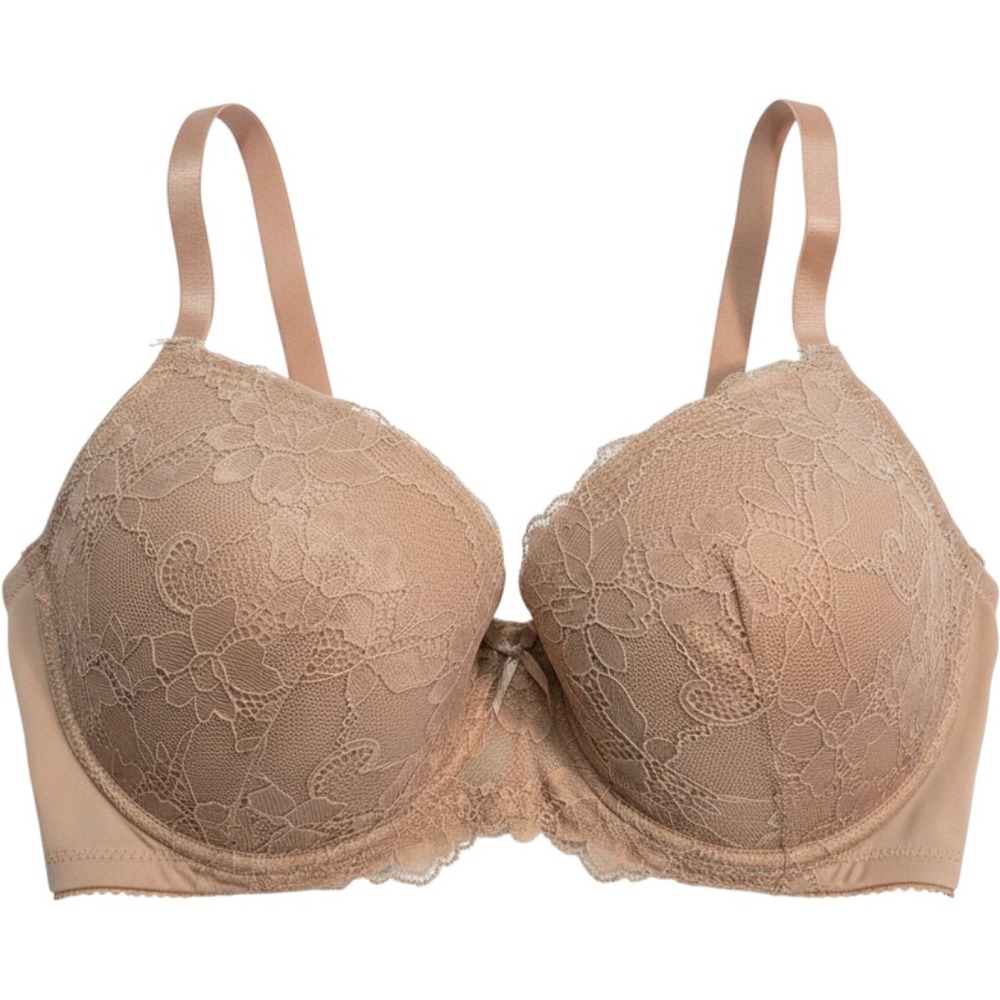 Unbranded Lace Push Up Bra Womens 36DD Tan Floral Scalloped Trim